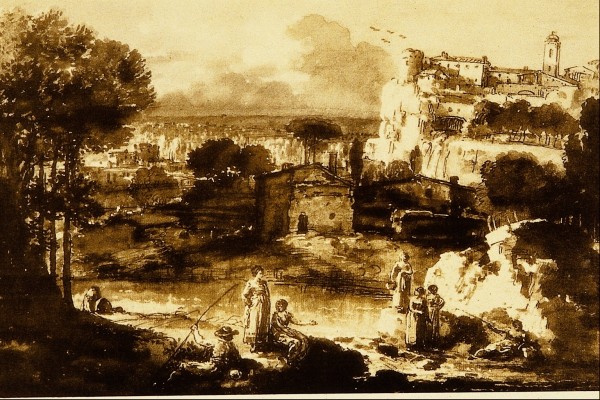 Paesaggio with figures outside town by Francesco Zuccarelli